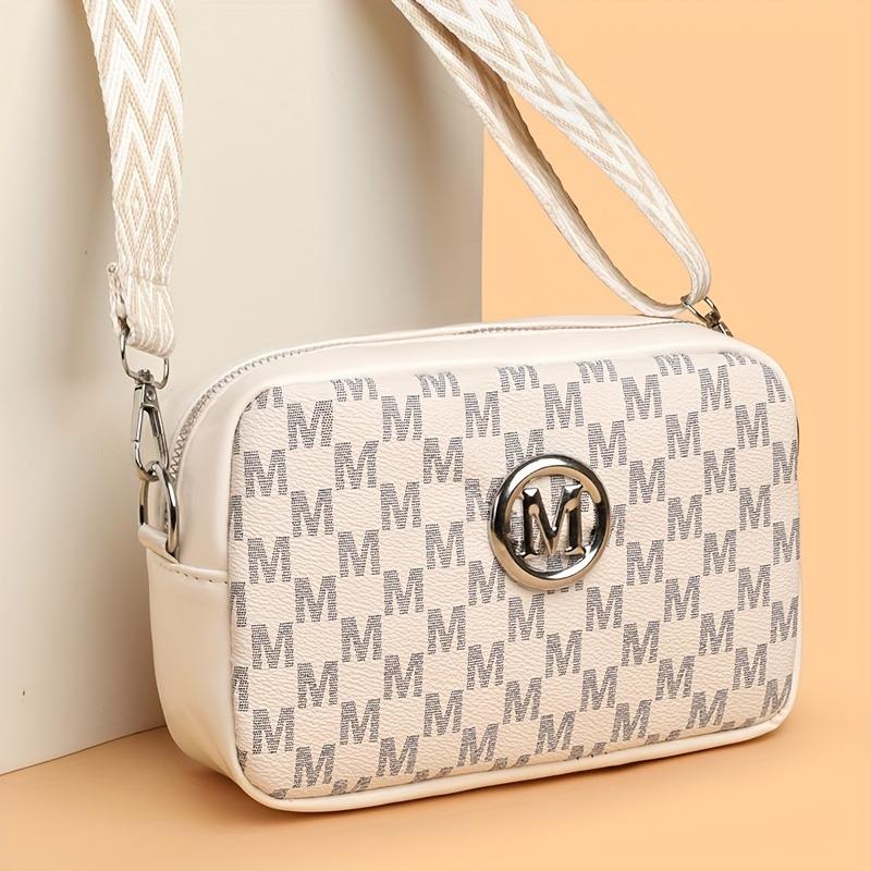 Elegant Women Shoulder Bag, Stylish Pu Leather Messenger Bag Design with 'M' Logo Badge,Phone Coin Purse, Perfect for Daily Use