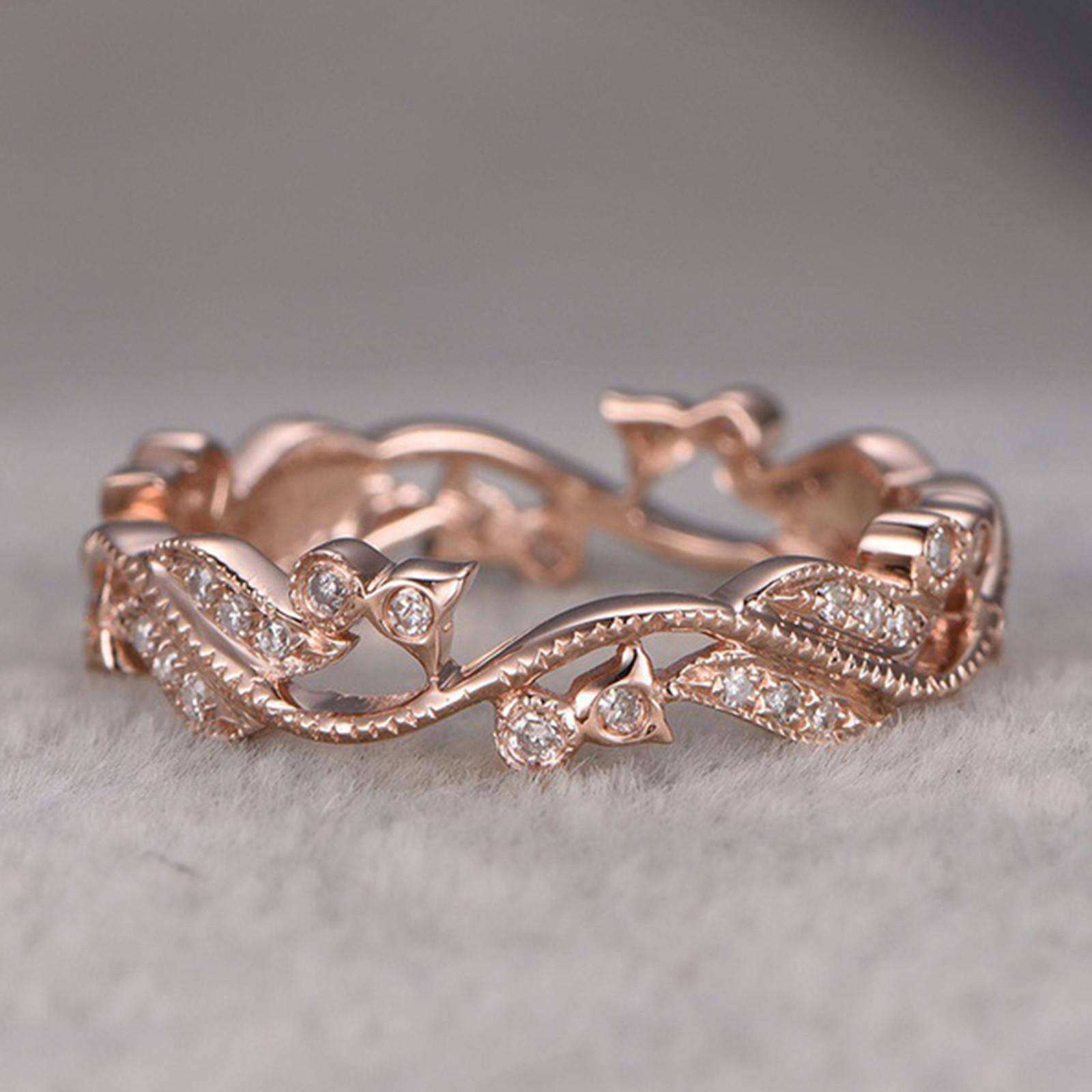 Flower And Leaf Studded Diamond Rose Gold Ring 10