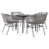 5 Piece Outdoor Dining Set with Cushions Grey Poly Rattan Glass Table
