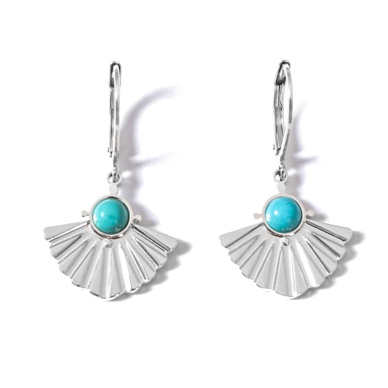 French Retro Fan-shaped Fishtail Earrings for Women Inlaid with Natural Stone Stainless Steel Electroplated Thick Earrings