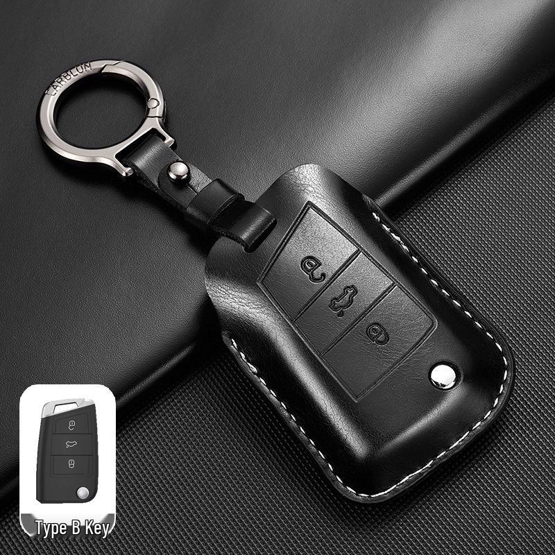 Leather Key Case for Volkswagen Models: T-Cross, Lavida, Lamando, Bora, Tiguan, Sagitar, Polo, Magotan, Passat, Tharu