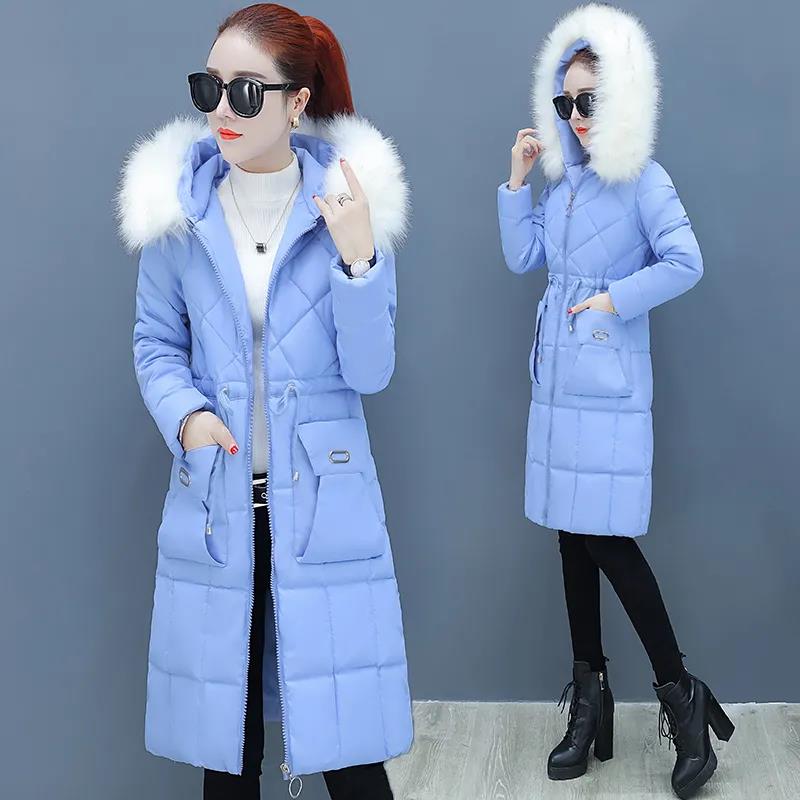 Winter Down Jacket Korean Style Waist Slim Mid-length Padded Jacket Thickened Large Fur Collar Women's Down Jacket