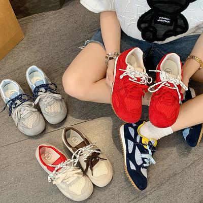 Oddychająca siatka damskie letnie nowe grube podeszwy podwyższające codzienne buty retro dopasowanie kolorów sportowe