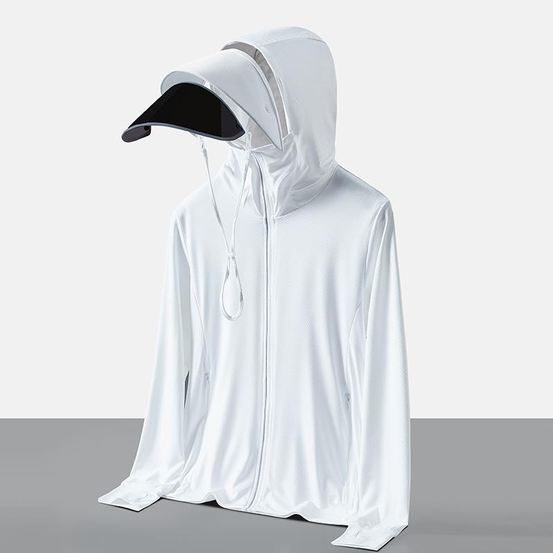 Summer sunscreen clothes men's and women's large brim removable outdoor ice breathable sunscreen shirt UPF10 + UV protection