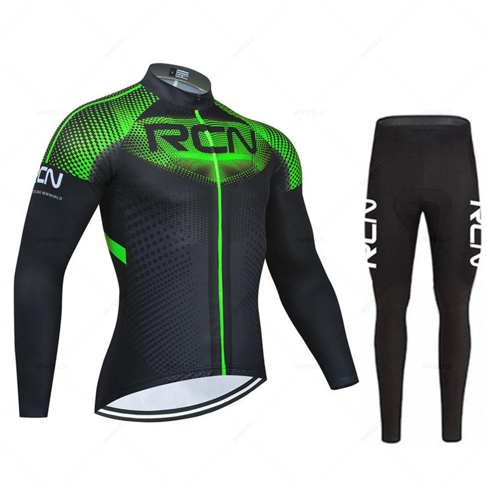 RCN Mens Autumn Long Sleeve New Racing MTB Spring Long Cycling Jersey Set Bike Cycling Bicycle Clothing Uniform Ropa Ciclismo