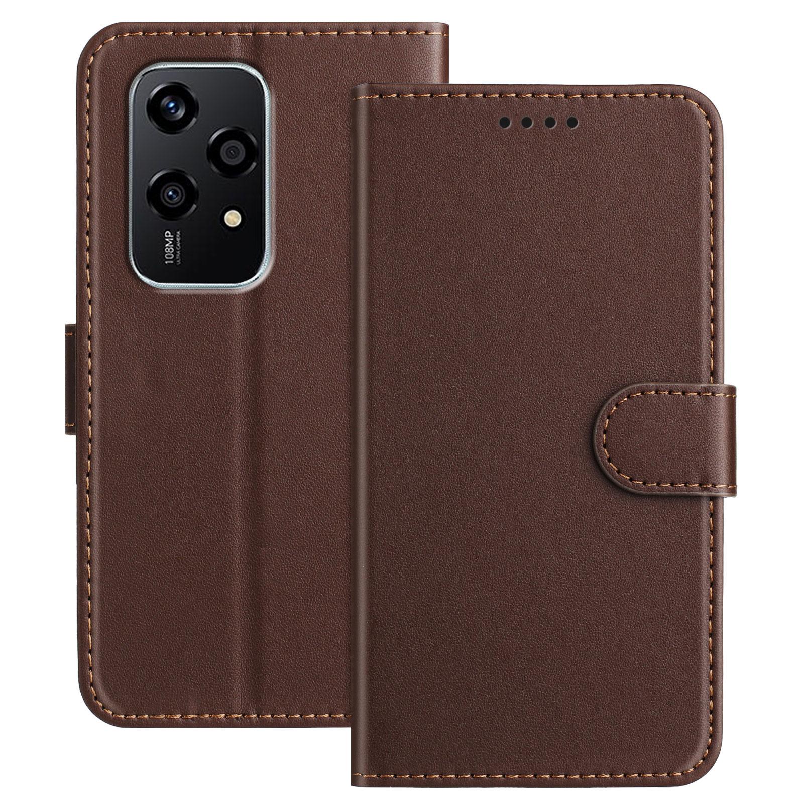 

For Honor 200 Lite Leather Case Wallet Stand Solid Color Anti Drop Phone Cover Brown