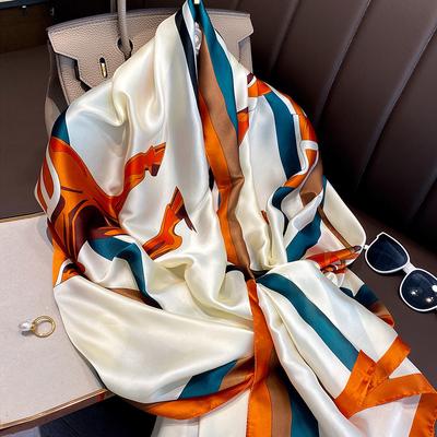 180*90cm Großer Seidensatin Schal Hijab Damen Druck Frühling Schal Wickeltuch Damen Handtuch Pashmina Reise Schal