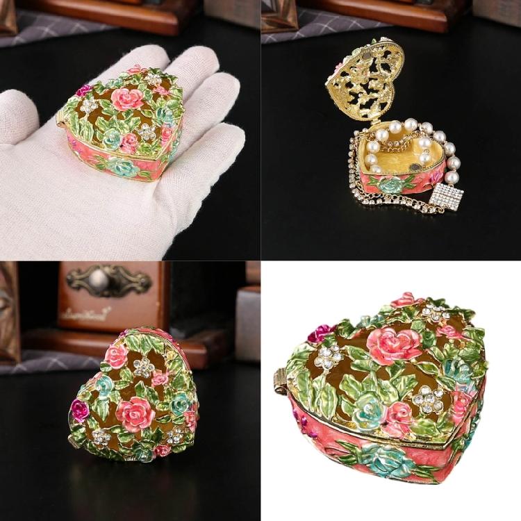 Decorative Zinc Alloy Enamel Flower Jewelry Case French Inspired Handcrafted Storage Box For Rings Necklaces