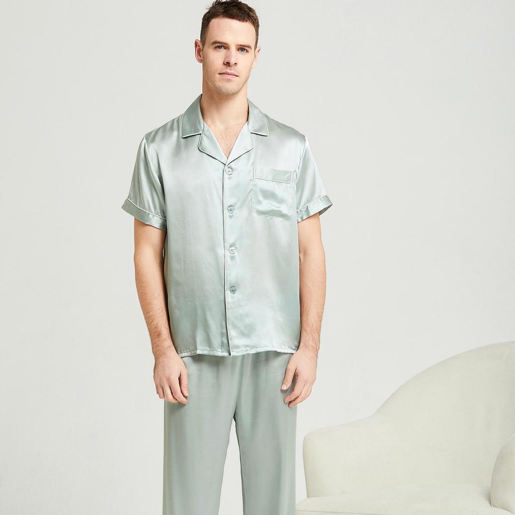 Men's Long Sleeve Silk Pajama Set - Summer Mulberry Silk Homewear 1188