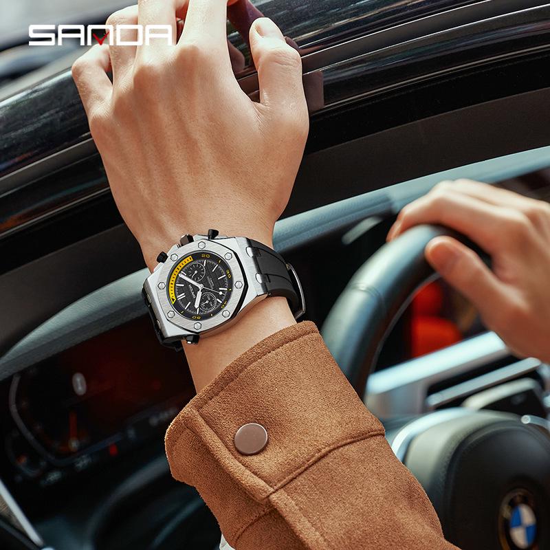 SANDA 7027 Luminous Waterproof Quartz Men's Wristwatch with Stud Accents