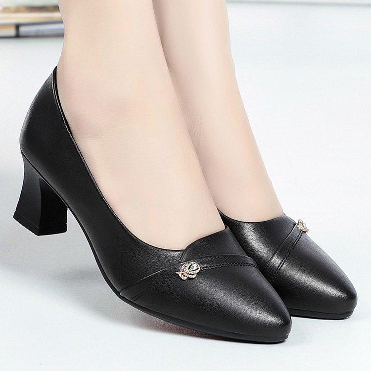 High Heels, Single Shoes, Women's Small Leather Shoes, Spring Women's Shoes, Mid-heel Versatile and Elegant Shallow-mouth Single Shoes