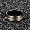 Fashion 8mm Gold Color Groove Men Stainless Steel Rings CopperColor Brushed Black edge Rings For Men Women Wedding Band Jewelry
