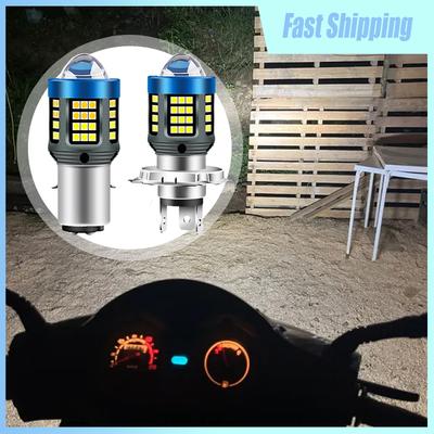 1pc Motorbike Light Accessories H4 BA20D Motorcycle High Definition Front Headlight Bulb White Yellow LED Fisheye Lens Fog Lamp