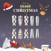 Glittering Christmas Elk Design Press On Nails Long Square Acrylic False Nails With Stripes Pattern 24Pcs Set Nail Art