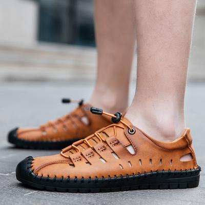 Men's Beach Shoes Summer New Casual Shoes Sandals Men's Bag Head Hollow Hole Breathable Leather Shoes Shoes
