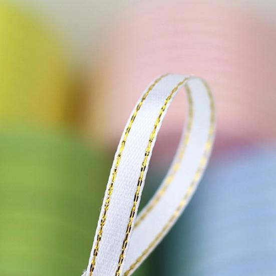 1 Roll 25 Yard 6mm Wide Golden Tone Rimmed Stain Ribbons Wedding Birthday Decor