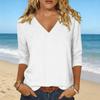 Damen V-Ausschnitt Locker Geschnittenes T-Shirt Lässiges Leinen Baumwollmischung Oberteil Langarm Basic Pullover Entspannte Passform Bluse für den Täglichen Gebrauch