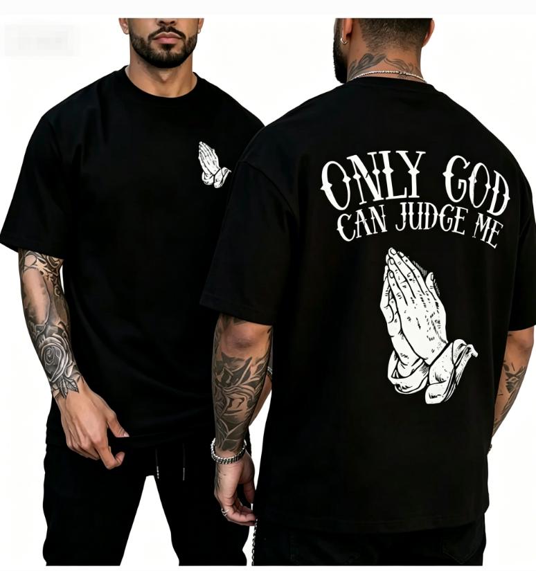 Unisexs Summer Cotton Fashionable Casual Sports Loose Only GOD CAN JUDGE ME Printed Round Neck Short Sleeved Tshirt Top Breathable