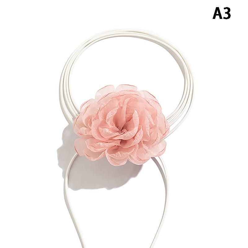 Fluffy Fabric Lace Flower Choker Necklace For Women Trendy Elegant Long Lace-Up Rope Chains On Collar Jewelry
