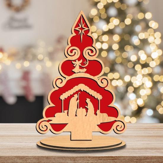 Christmas Tree Table Sign Decoration Farmhouse Rustic Jesus Nativity Wooden Ornament with Base Home Office Bookshelf Desktop Decor