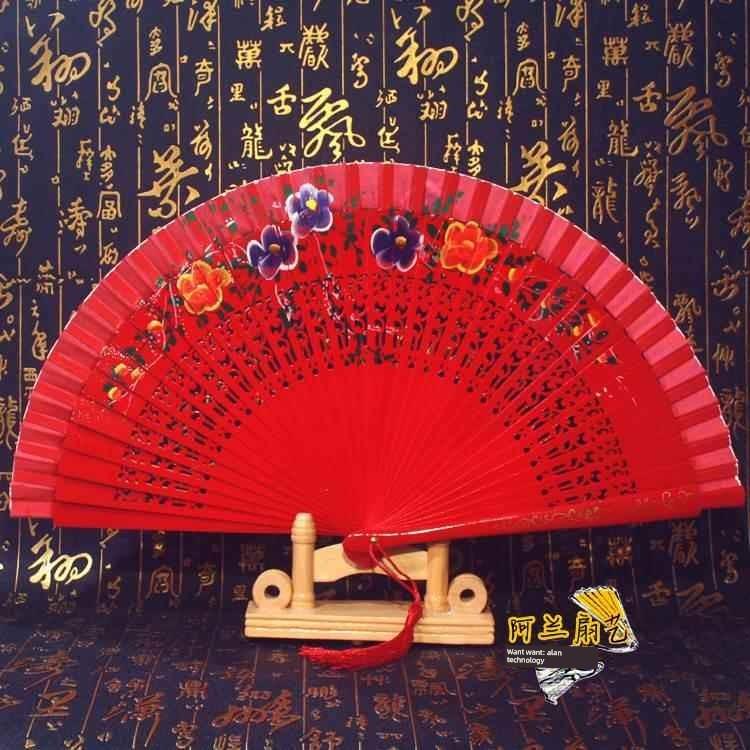 Double-Sided Easy-Open Folding Fan, Group Performance Fan, Retro Fan for Show, Dancing, Bright Red Model Dance Fan, Chinese Style