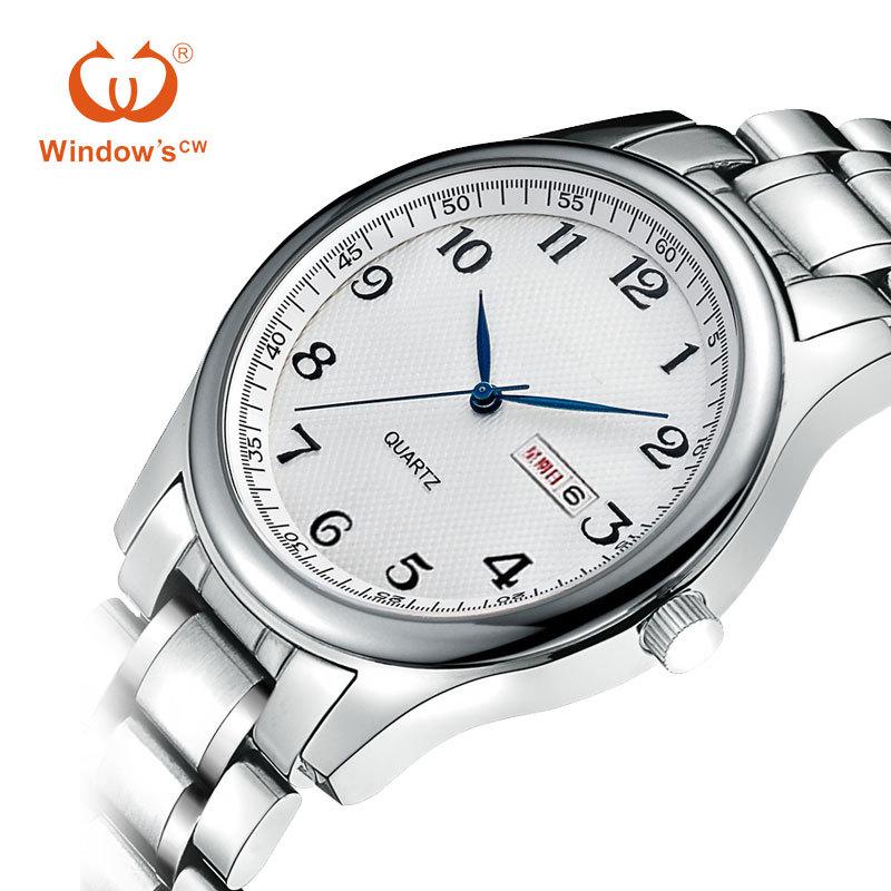 

Wenda Мужские деловые кварцевые часы из нержавеющей стали с двойным календарем и водонепроницаемыми функциями