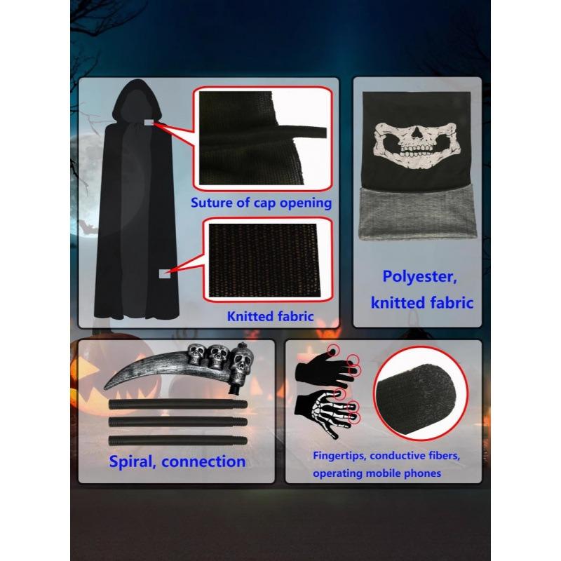 Halloween Party Adult Reaper Black Cape Cape Skull Face Towel Gloves Halloween Costume Prop Set