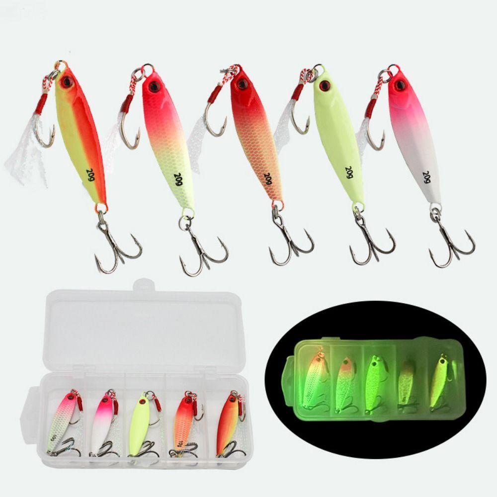 5Pcs 3D Eye Luminous Fishing Lures Hooks Crank Hook Artificial Fishing Bait Set  Beach Boat Fishing