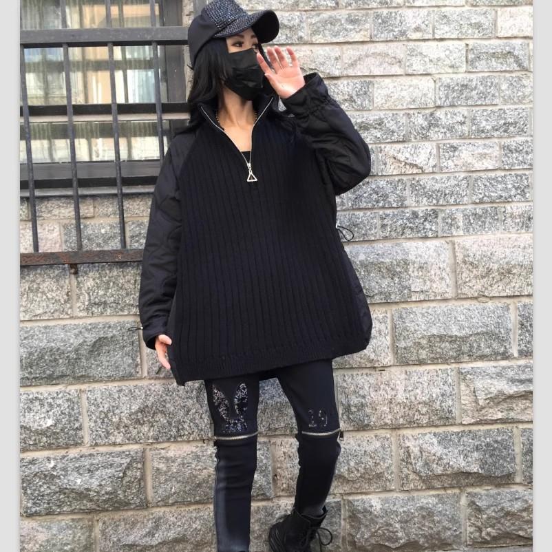 

DIMANAF 2025 Зимние свитера Оверсайз Женские Ложный двухпредметный Пэчворк Утепленный Пуловер Водолазка Вязка Клетчатый Свободный Свитер One Size