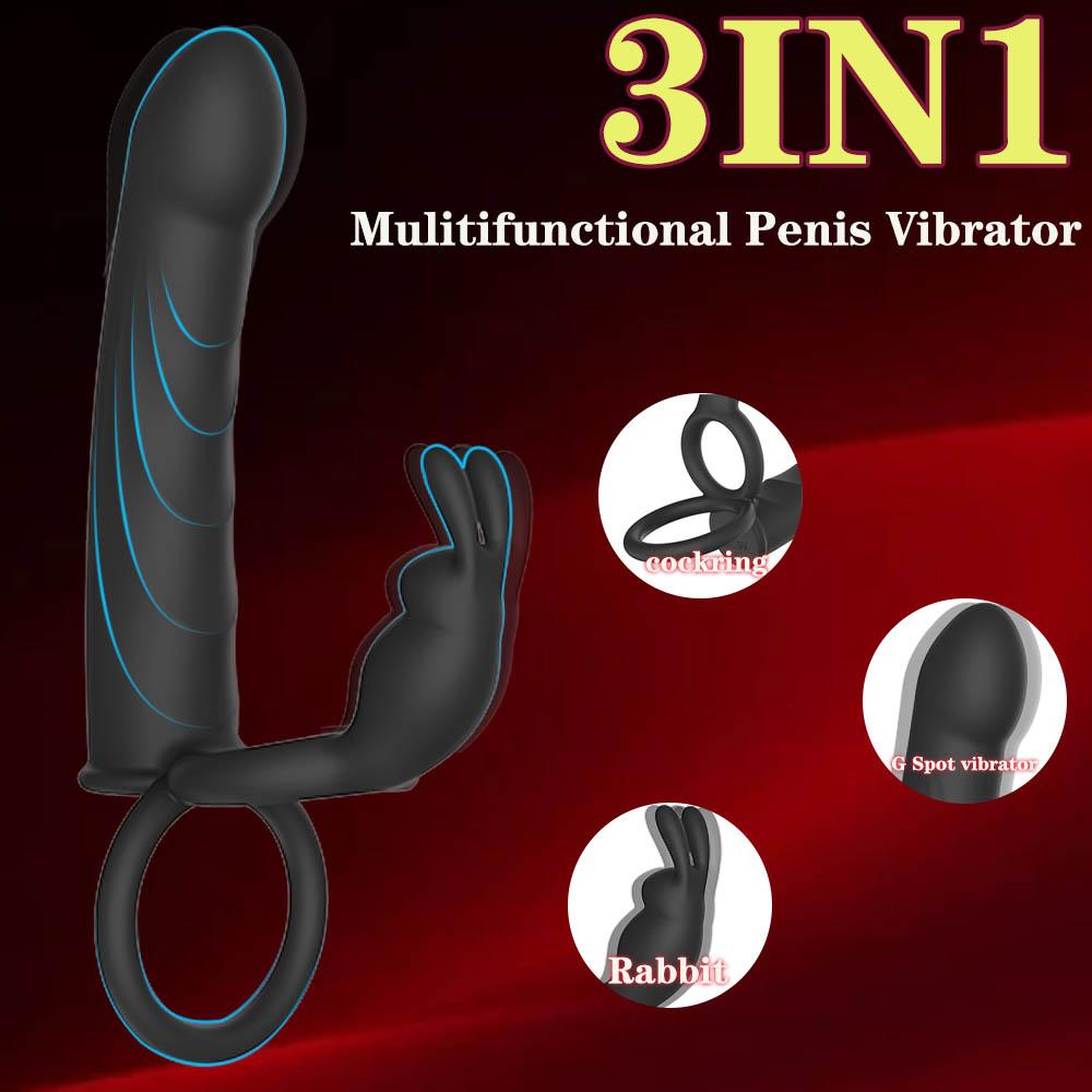 Strap On Penis Butt Plug Anal Sex Toys with Vibrating Cock Ring Vibrating Penis Sleeve Male Dildo Vibrators Clitoral Adult Toy