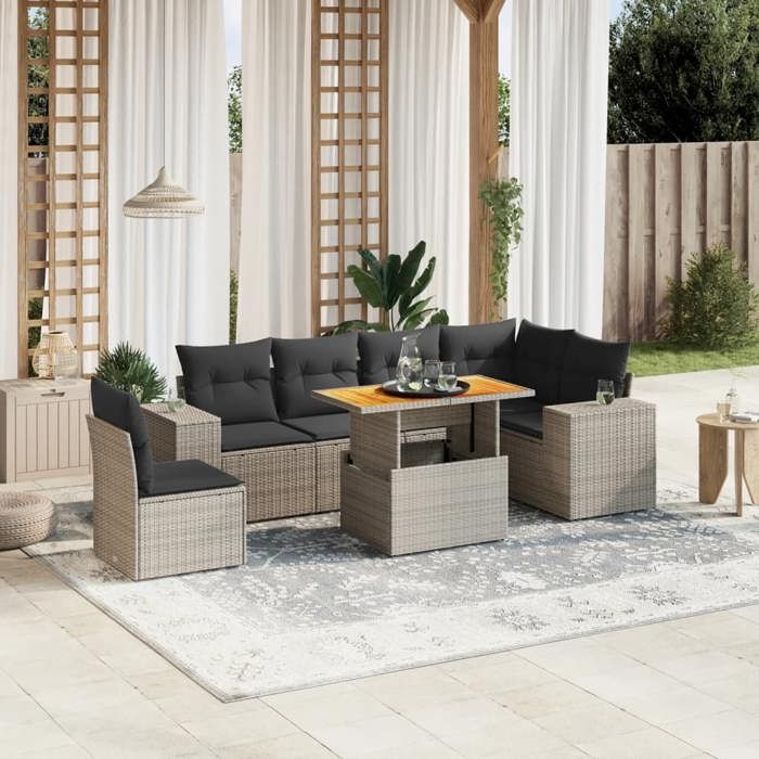 VidaXL Garden Lounge Set with Cushions 7 Pcs, Patio Sofas, Patio Furniture Set, Outdoor Furniture, Grey 3272663
