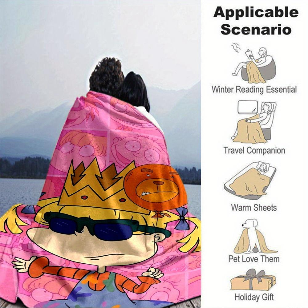 

1pc Flannel Blanket, Crown,Sunglasses,Rugrats Pattern Printed Blanket, Sofa Bed Sofa Car Office Camping Travel Warm And Comfortable Soft Bla 150x180cm