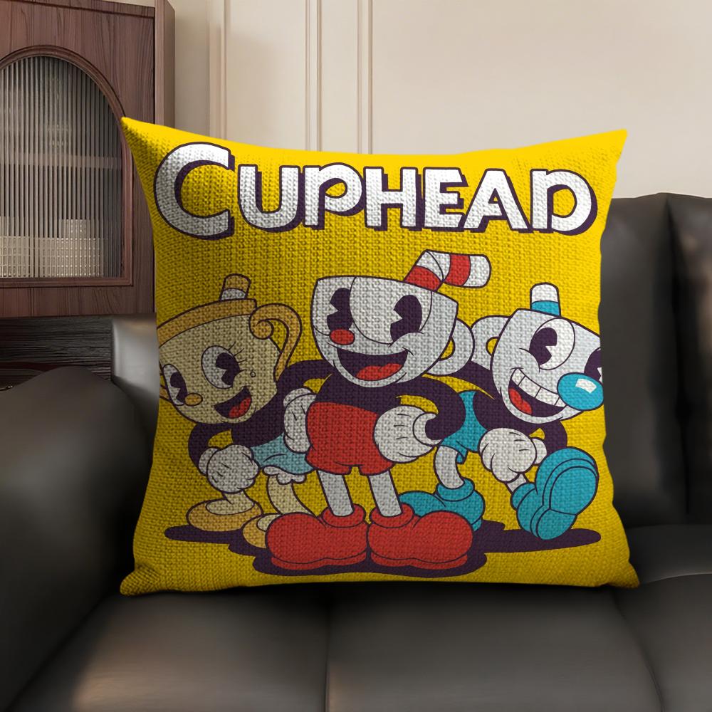 Classic Game CCuphead Cute Cushion Cover Natural Linen Organic Fabric DoubleSided Printing Sofa Home Decor Gift Pillow Case
