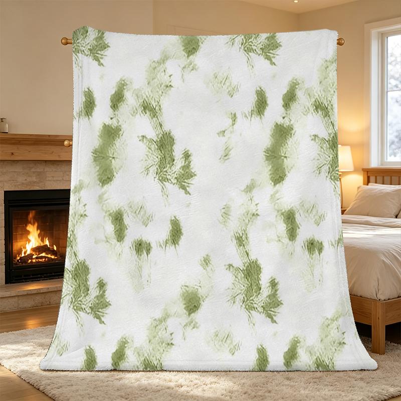 Cozy Soft Flannel Throw Blanket: Simple Fresh Green White Wash for Home Lounge, Halloween & Christmas