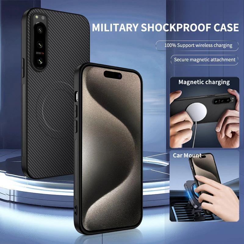 Carbon Fiber Wireless Charging Magnetic Cases For Sony Xperia 5 II Iii Lens Protection Silicone Soft Bumper Cover Phone Case