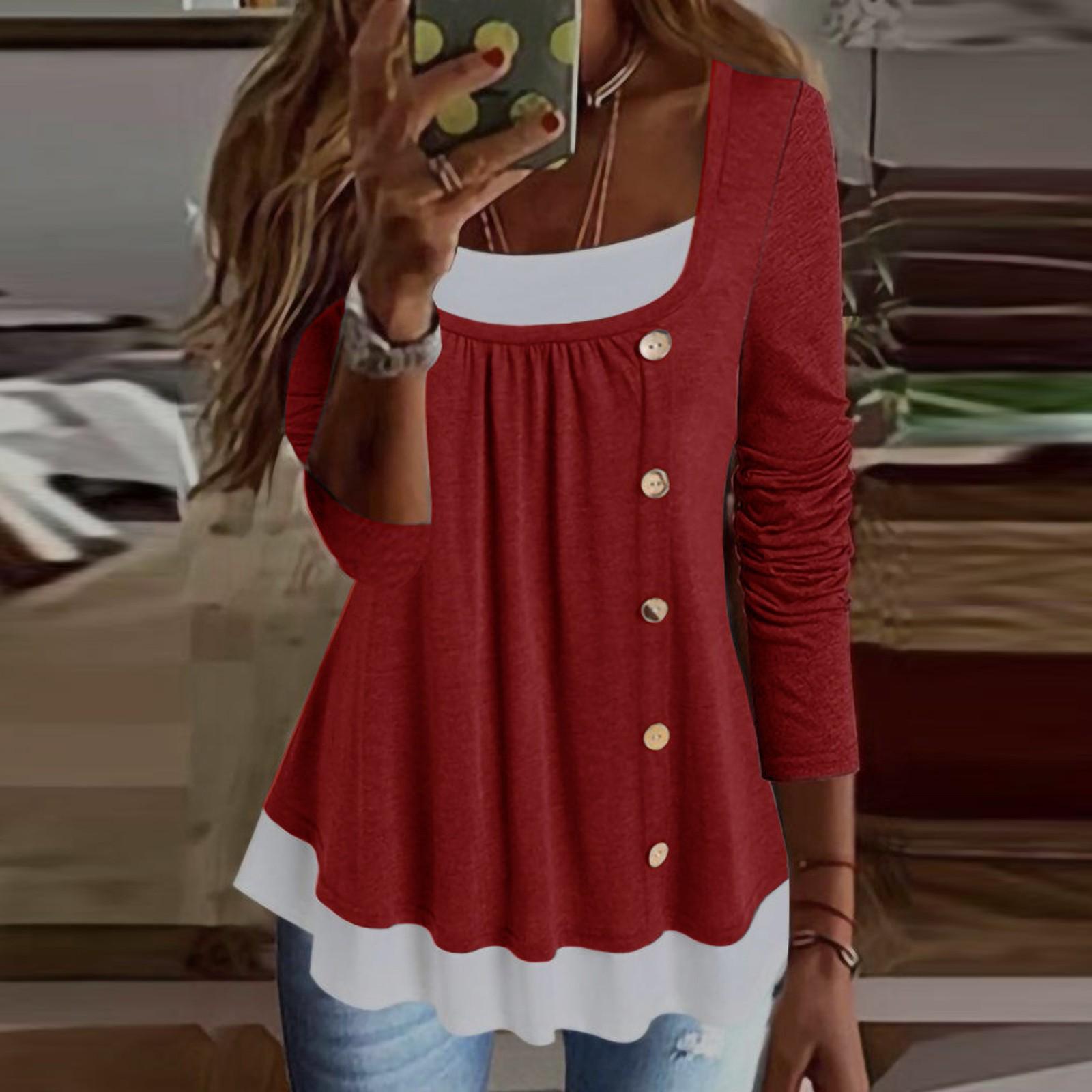 Fashion Women s   And Winter Casual Round Neck Printed Long Sleeve Top S красный