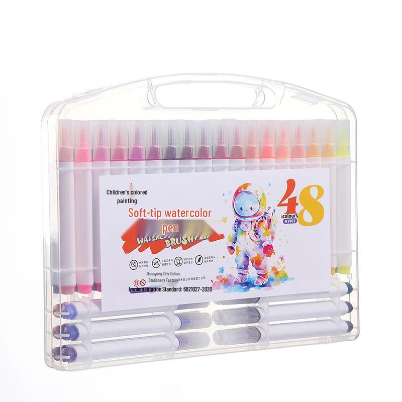 Washable Children's Triangle Grip Watercolor Pens Set - Large Capacity Soft Tip Brushes for Painting