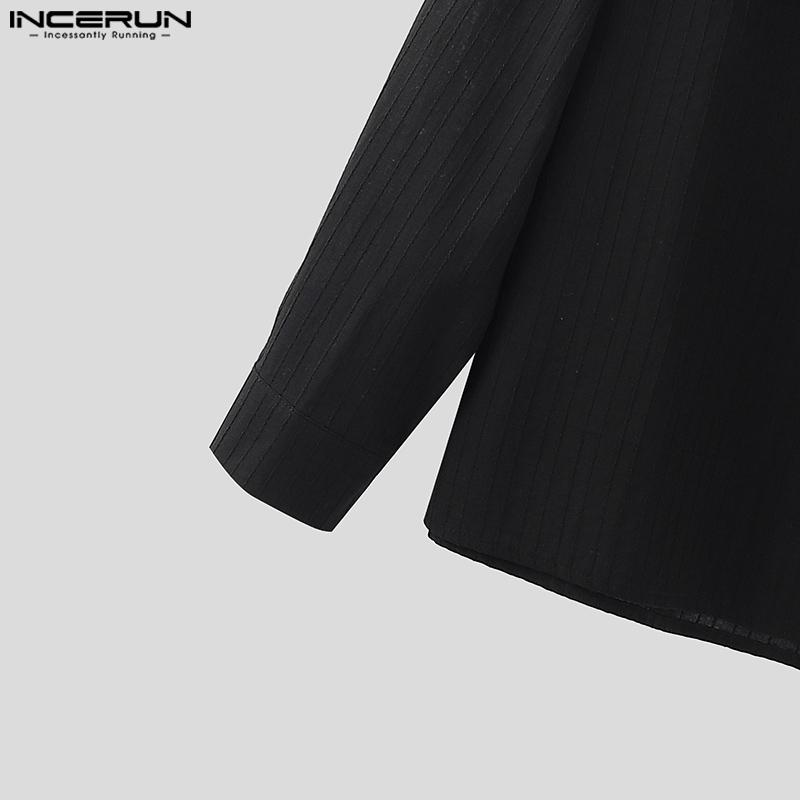 INCERUN Men Collarless Long Sleeve Striped Texture Shirts Casual Tops