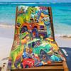 Dinosaur Monster Truck Beach Towel, Playful Graphic Art Quick-Dry Sand-Free Microfiber Bath Towel for Kids, Party and Camping