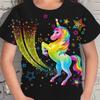 Children's Cartoon Unicorn Printed Colorful Round Neck T-shirt Girls Fashionable Soft Comfortable T-shirt