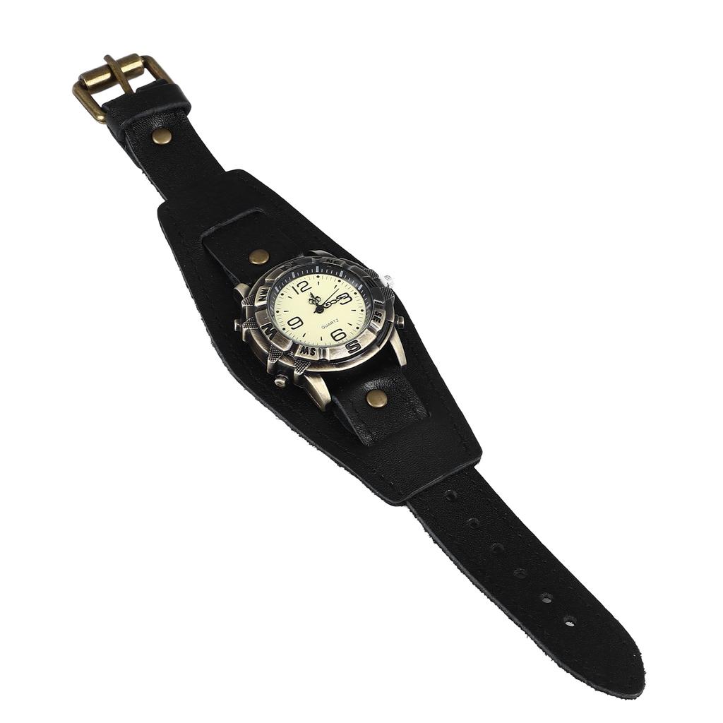Zegarek Kwarcowy dla Mężczyzn Kobiet Vintage Pasek ze Skóry PU Regulowane Dopasowanie Modny Kwarcowy Zegarek na Rękę Czarny
