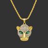 18K Gold Plated Stainless Steel Leopard Head Pendant Necklace with Full Diamonds - Unisex Trendy Fashion Accessory