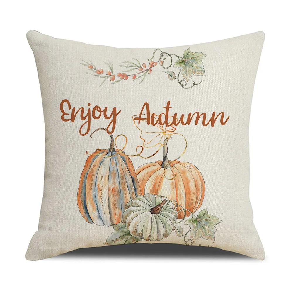 Autumn Thanksgiving Pillow Cases Cotton Linen Cushion Case Pumpkin Cushion Cover Fall Farmhouse Home Party Decor Pillow Cover