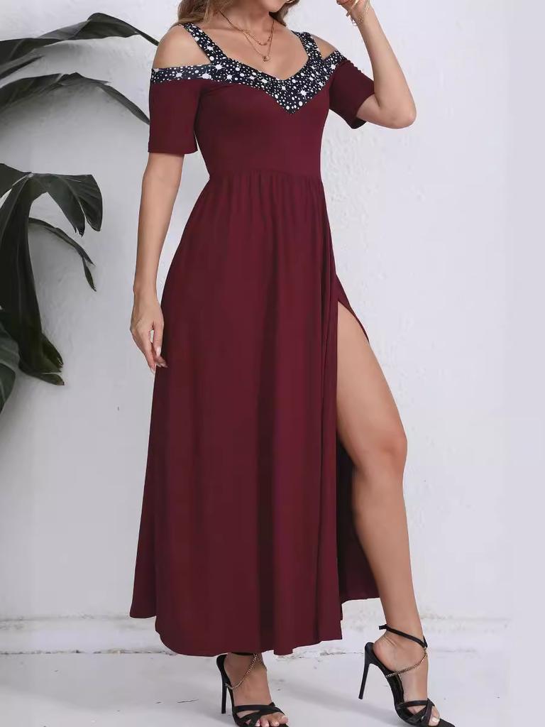 Summer New Women's  Off-Shoulder Strap Fashion High-Slit Dress for Women