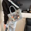 2025 New Trendy Cartoon Cat Print Denim Bucket Bag Versatile Casual Commuter Large Capacity Crossbody Shoulder Bag for Women