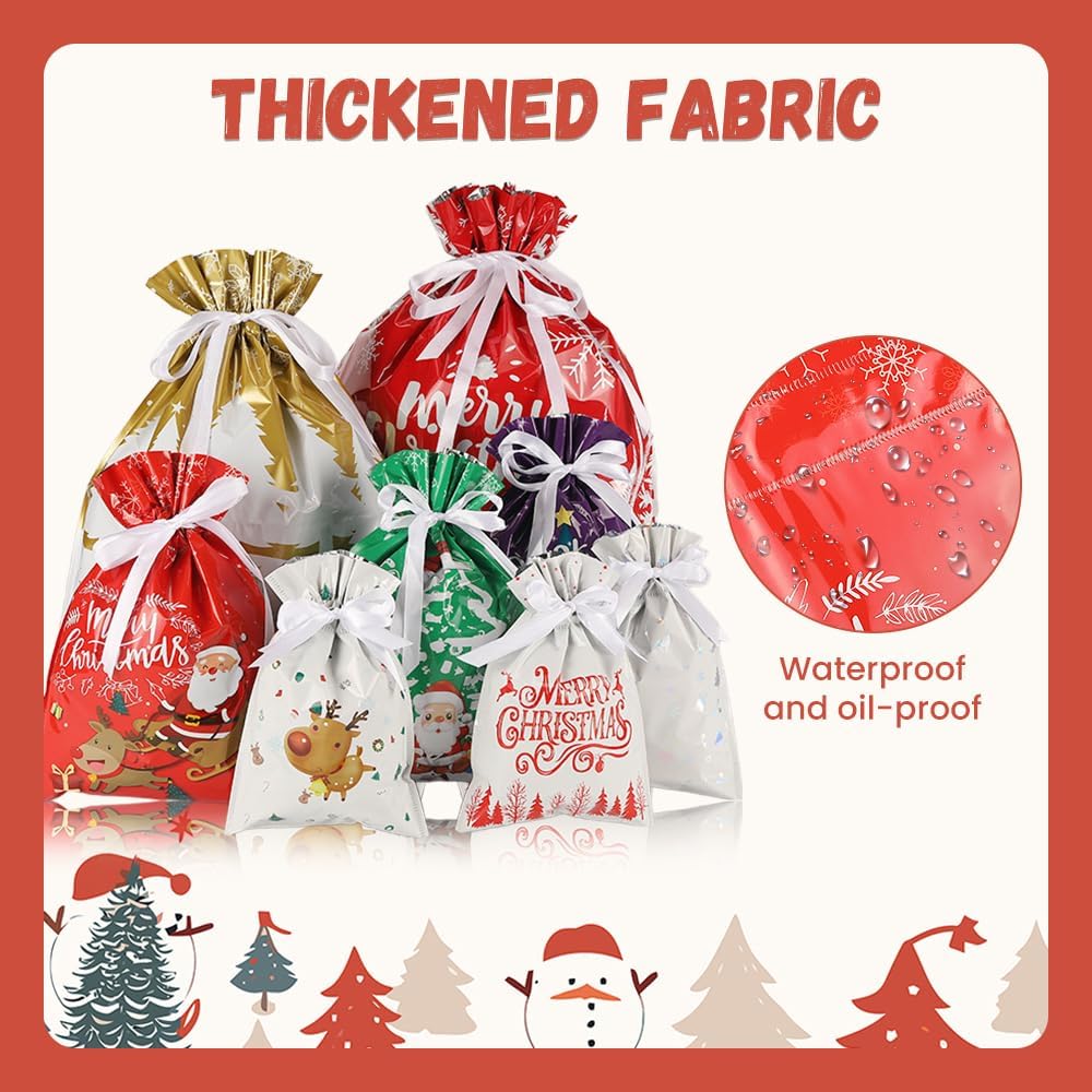 24pcs Drawstring Christmas Gift Bags Foil Gift Bags Durable Decorative Gift for Kids Holiday Celebrations