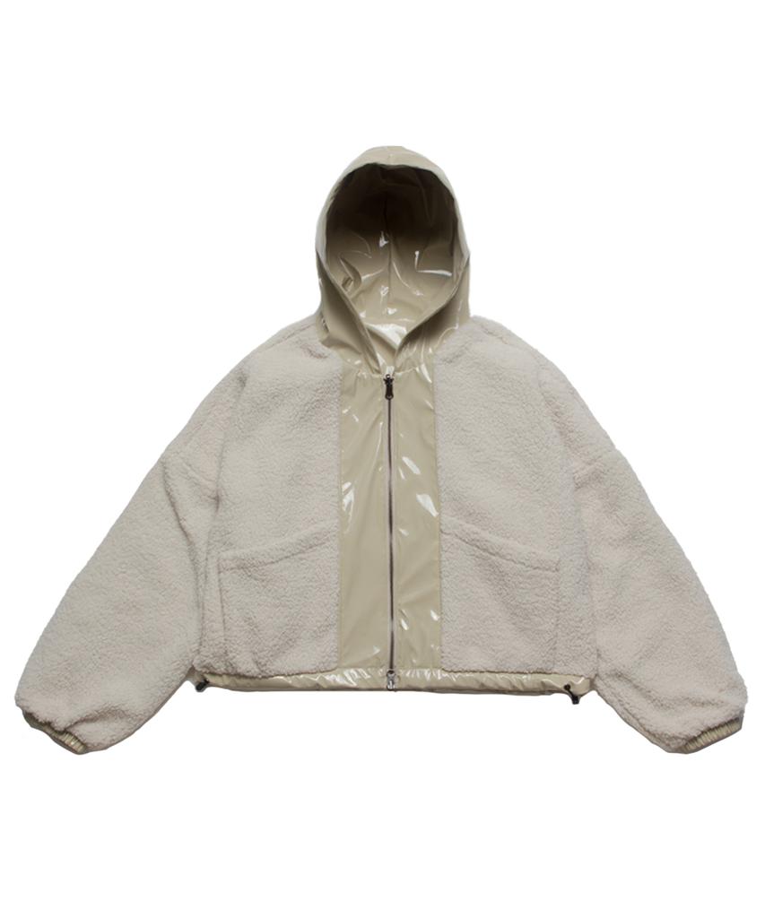 Damp Reversible Glossy Hooded Zip-Up Jumper_Beige