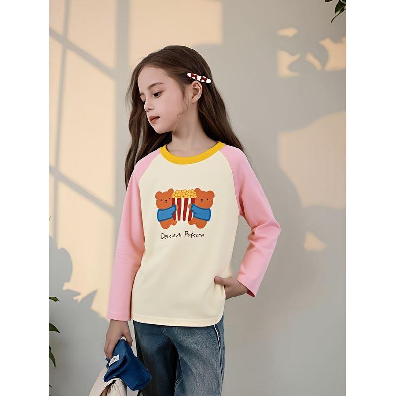 Children's Clothing Round-Neck T-Shirt, New Spring Model for Small and Medium-Sized Children, Pure Cotton Printed Base Shirt, Trendy Baby Girl Clothes