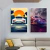 Vintage Racing Comic Illustration Luxury Sports Car Travel Poster Supercar Wall Art Canvas Painting Mural Gaming Room Home Decor