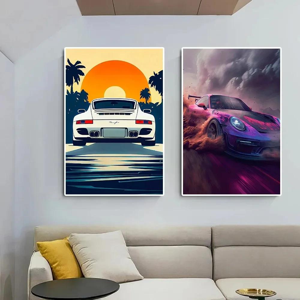 Vintage Racing Comic Illustration Luxury Sports Car Travel Poster Supercar Wall Art Canvas Painting Mural Gaming Room Home Decor
